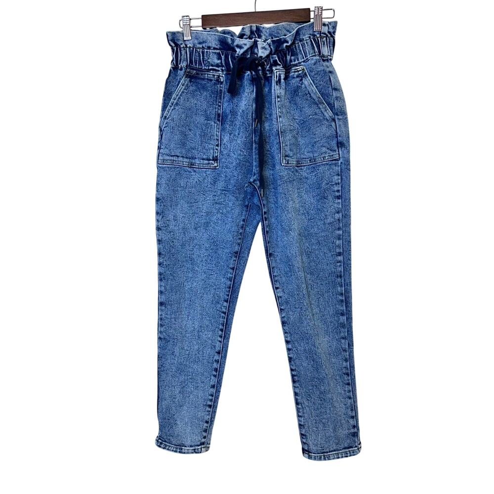 Tinseltown Paper Bag Waist Pull On Jeans‎ Acid Wash Blue Denim Size 9 or 26”